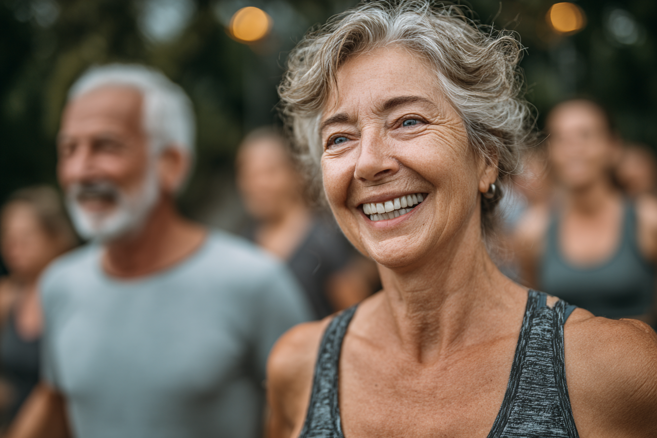 Інструктор веде заняття для групи активних старших людей